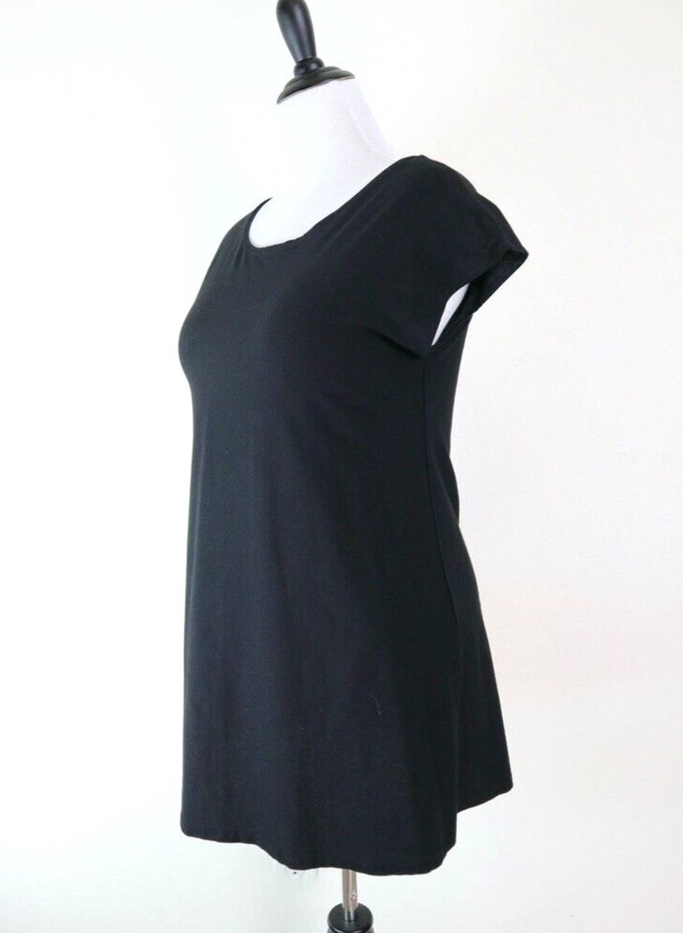 Eileen Fisher Size M Washable Crepe Scoop Neck Tunic Top Black